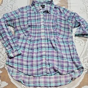 Torrid Plaid Long Sleeve Shirt - Purple and Blue Size 0 XL
